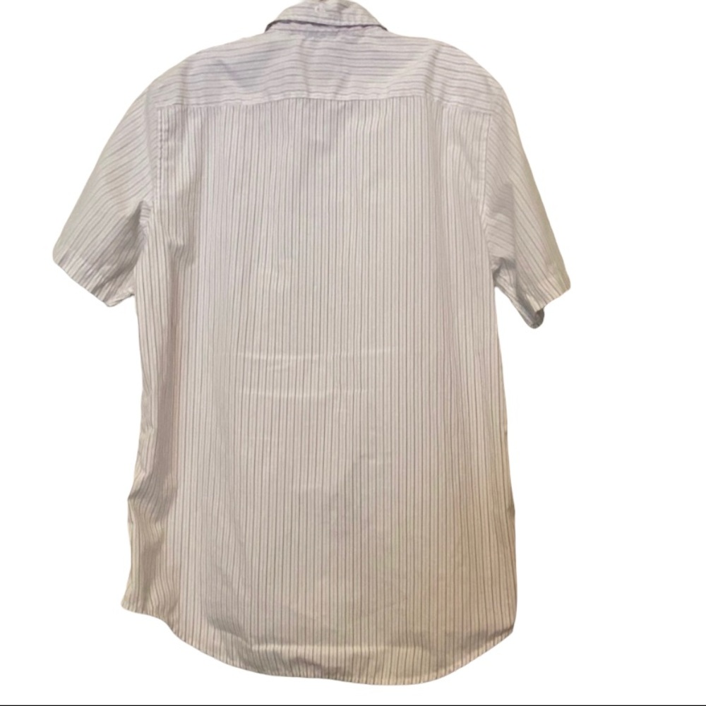 Quiksilver Shirt Men’s Short Sleeve White Gray Pinstripes Button Down Casuall - Picture 2 of 7